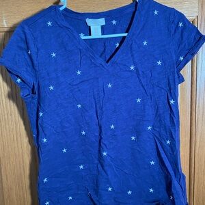 Cynthia Rowley Blue Starry V-Neck Tee